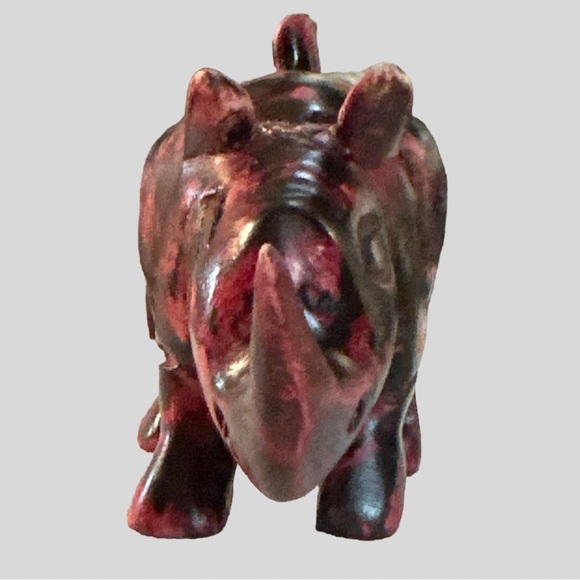 Rhino Hand Carved Wooden in Hues of Red and Black Small Shelf or Table Decor - Picture 3 of 16